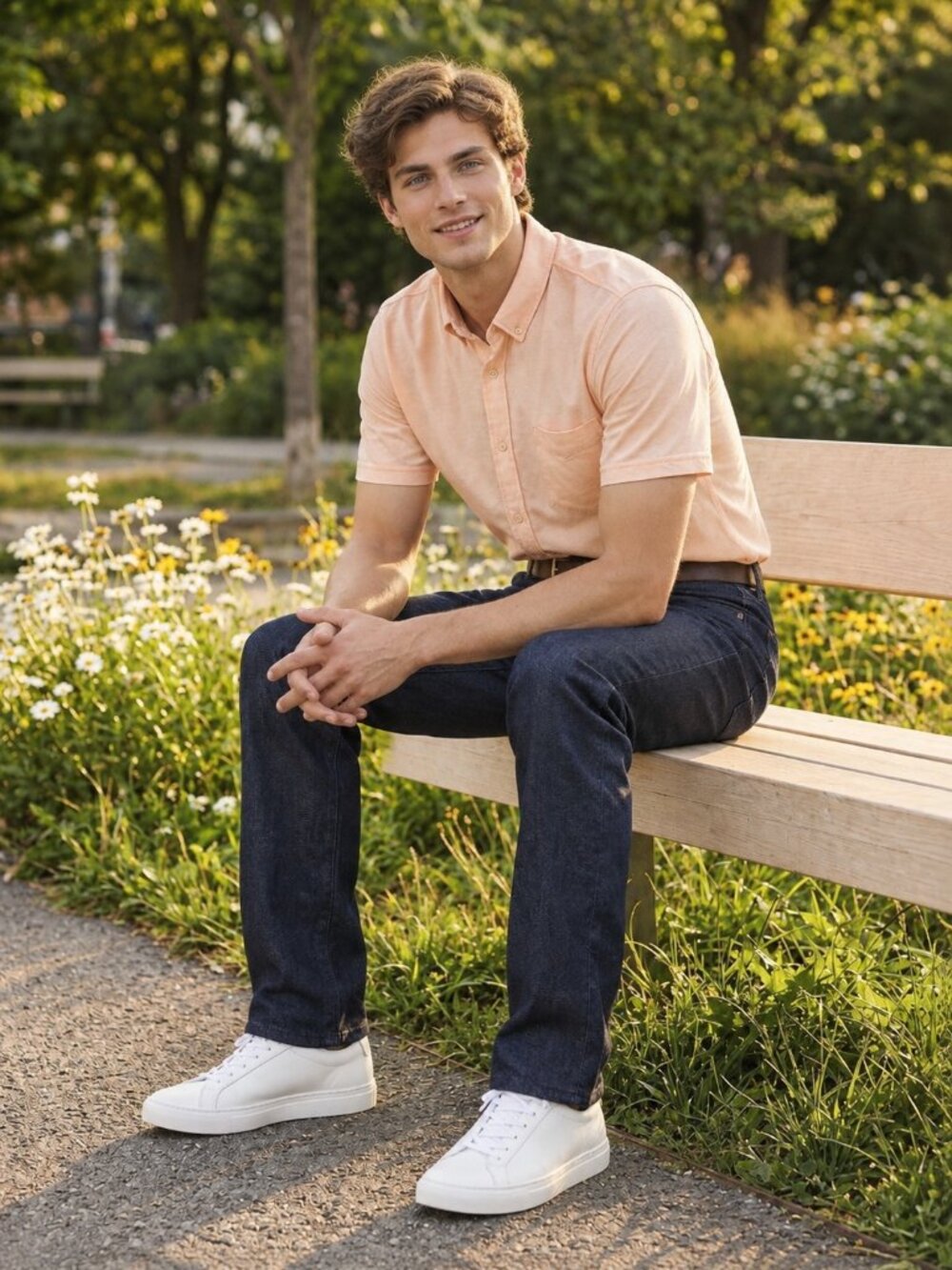Set sales- Blue Knit Shirt/10499 +Navy Temperature Control Denim Pants/26356